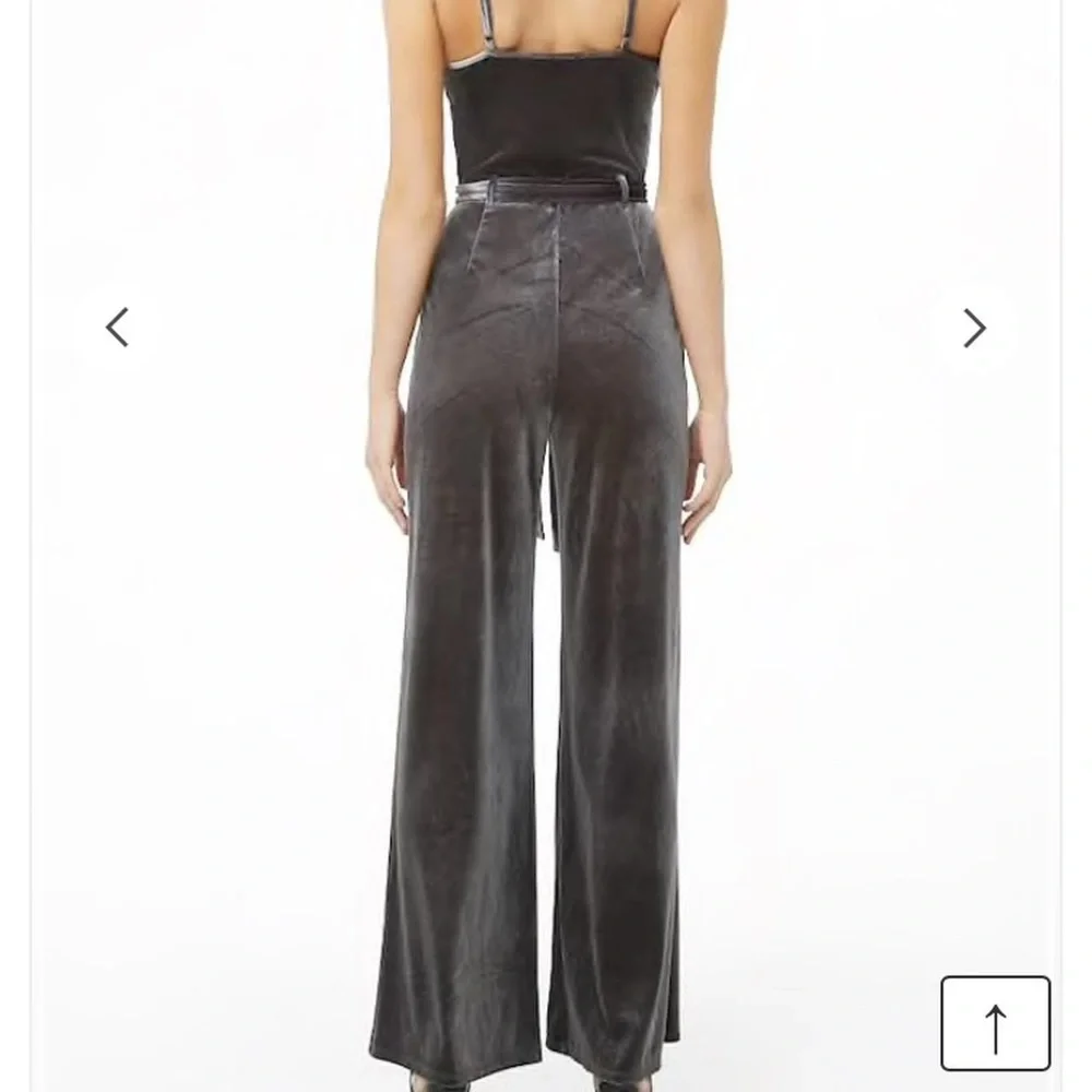 Forever 21 Dark Grey Silver Velvet Wide Leg Jumpsuit - Picture 6 of 10